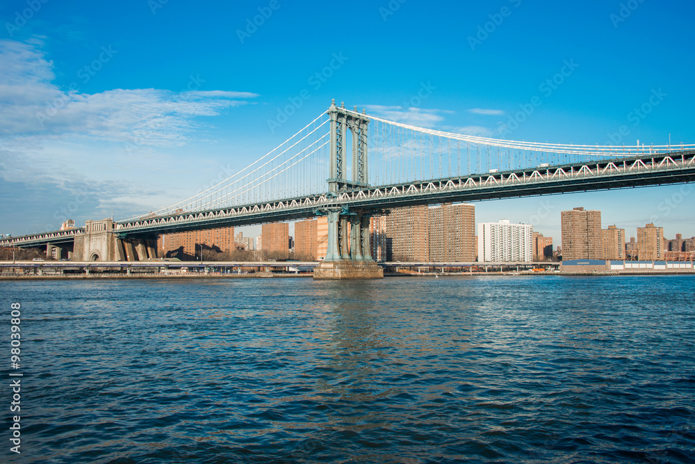 Manhattan bridge on summer day in New York