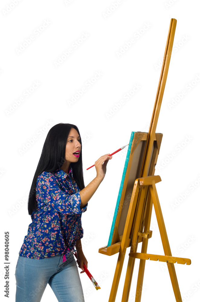 Artist working on palette isolated on white Artist working on palette isolated on white