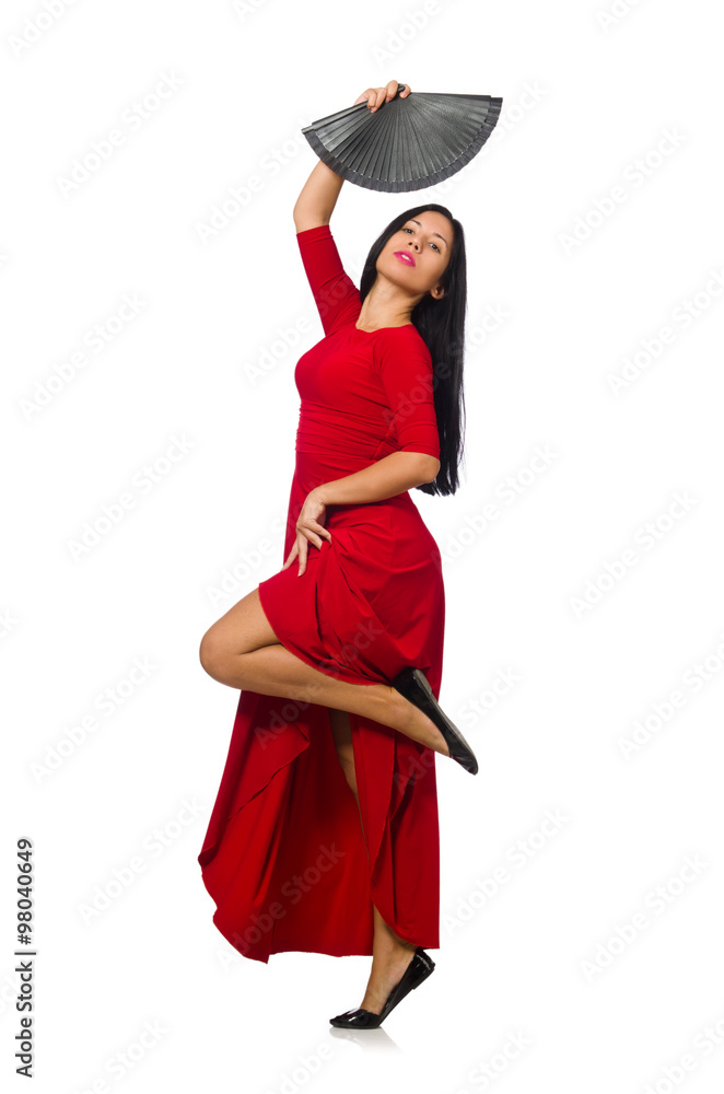 Young woman dancing isolated on white