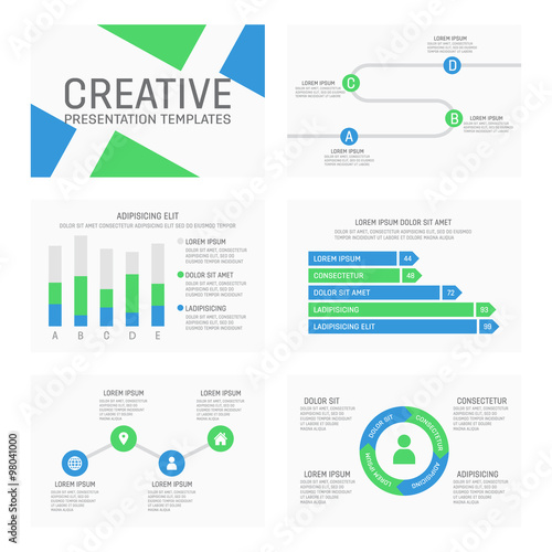 Vector template for multipurpose presentation slides with graphs and charts