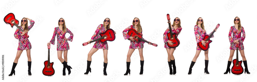 Woman guitar player isolated on white Woman guitar player isolated on white