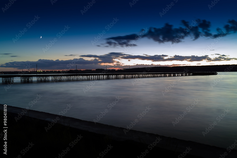 Horizontal vivid vibrant sunset pier dock background backdrop