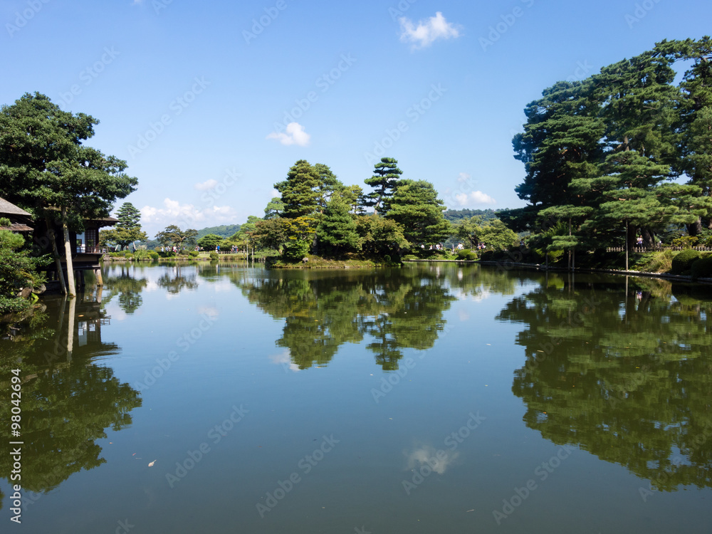 Kanazawa, Japan - September 28, 2015: Kasumi pond in Kenrokuen garden