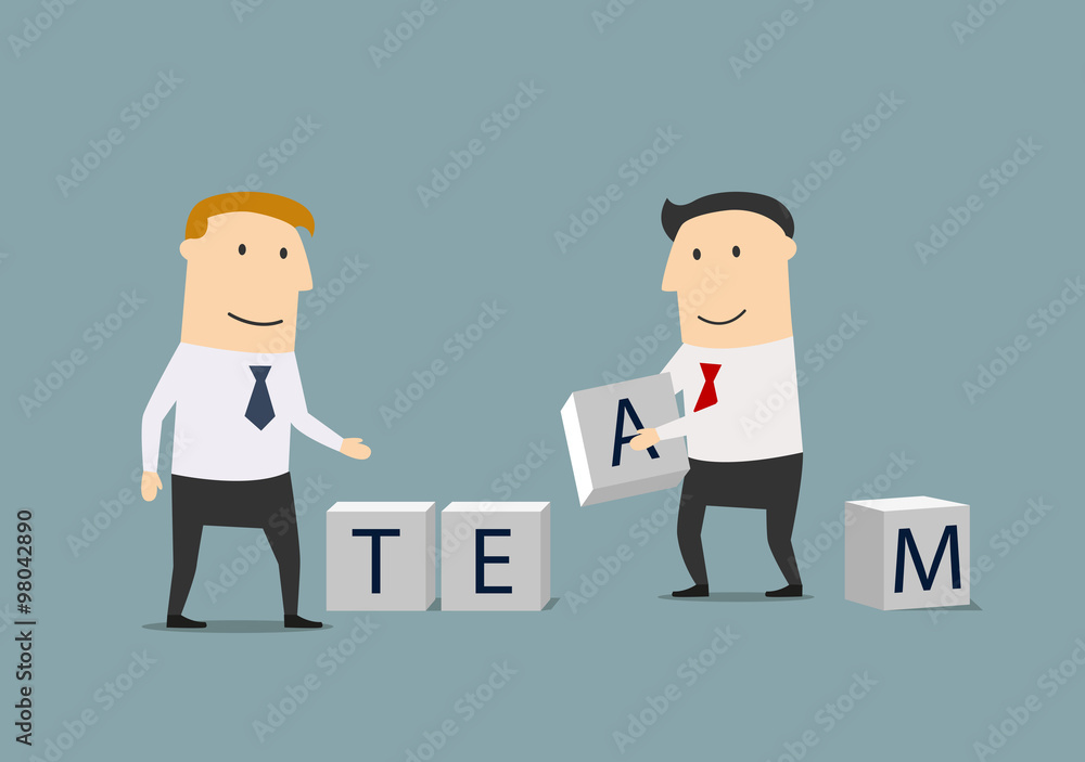 Businessmen creating from cubes the word Team Businessmen creating from cubes the word Team
