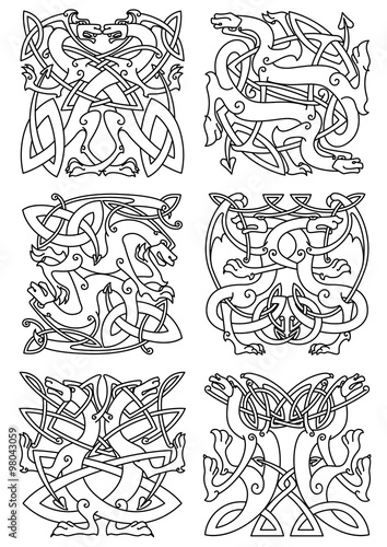 Celtic knot pattern with tribal dragons