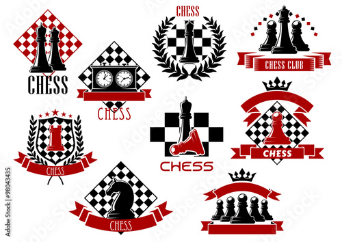 Sport emblems and icons of chess game