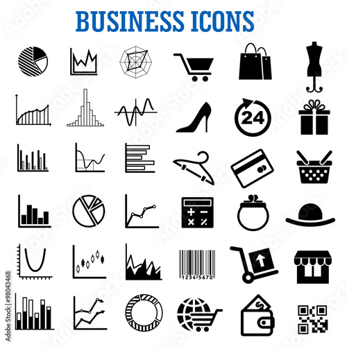 Business, finance, shopping and retail flat icons