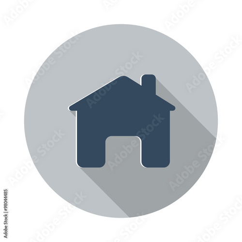 Flat Home icon with long shadow on grey circle