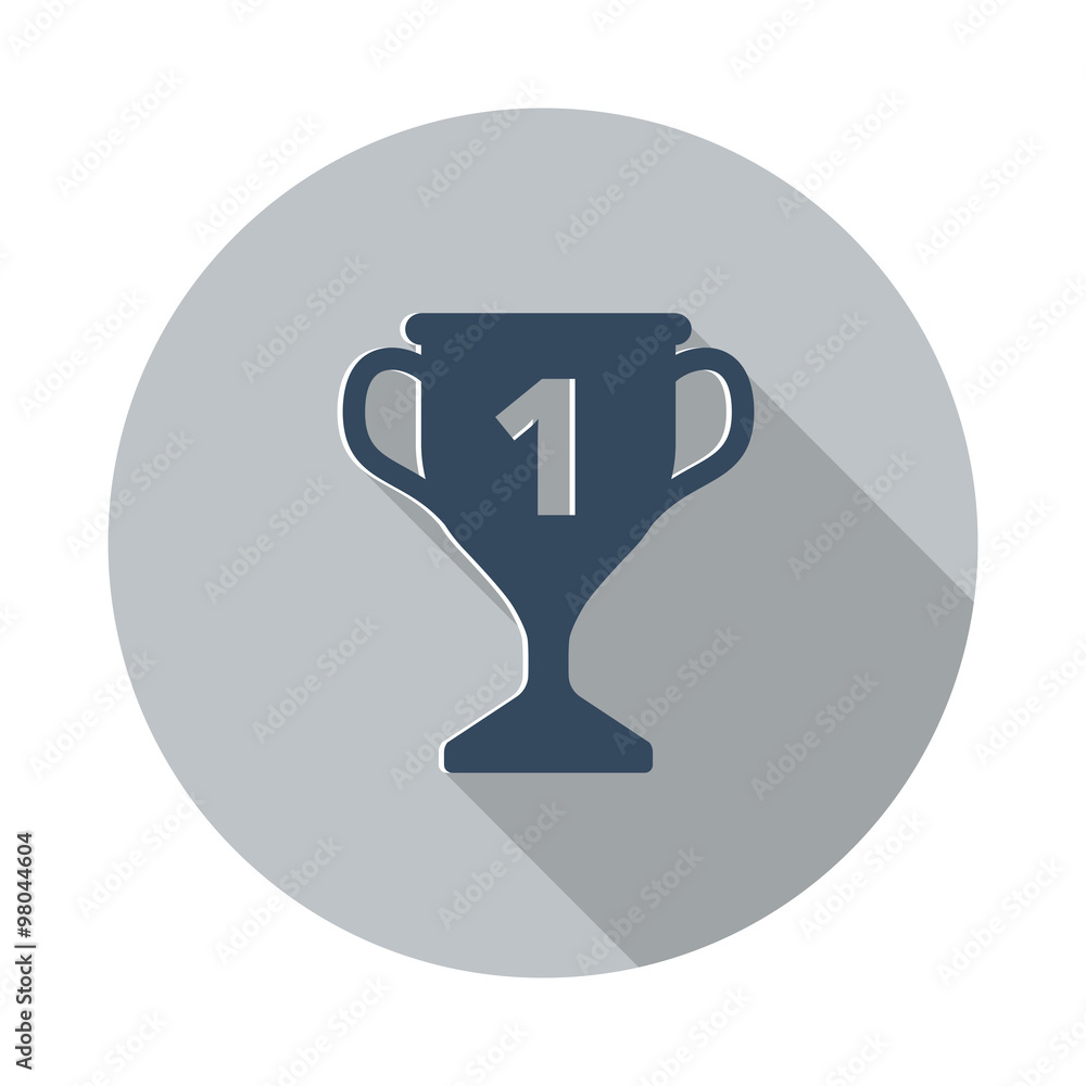 Flat Trophy icon with long shadow on grey circle Flat Trophy icon with long shadow on grey circle