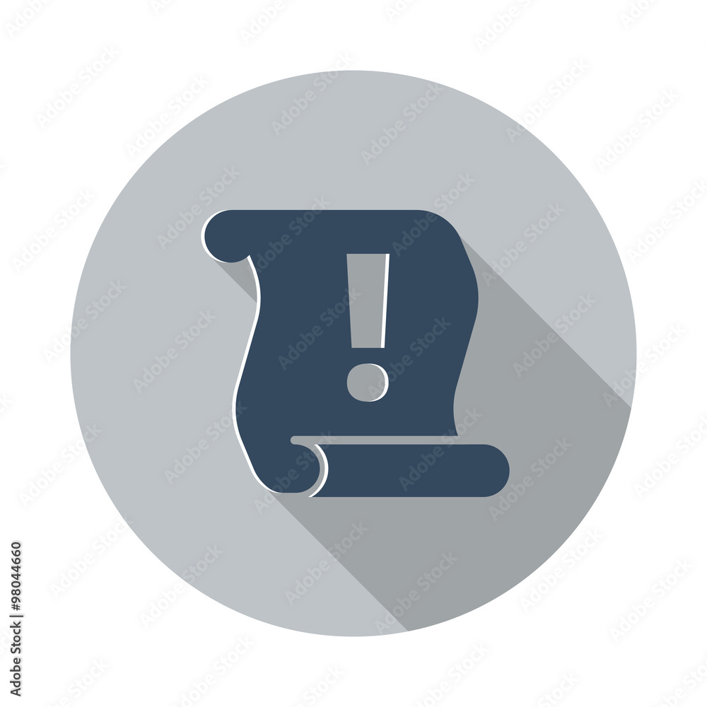 Flat Important Information icon with long shadow on grey circle Flat Important Information icon with long shadow on grey circle