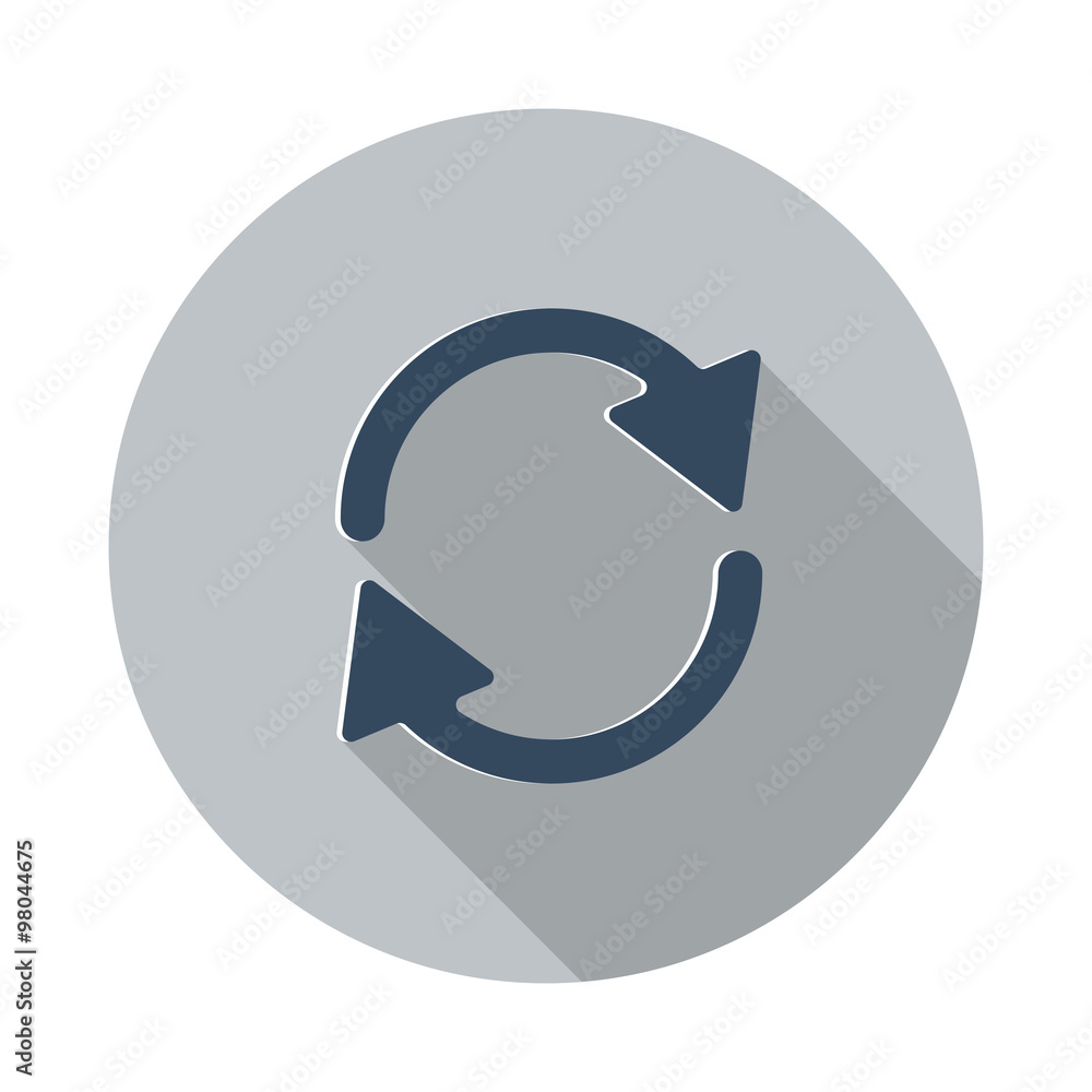 Flat Refresh icon with long shadow on grey circle Flat Refresh icon with long shadow on grey circle