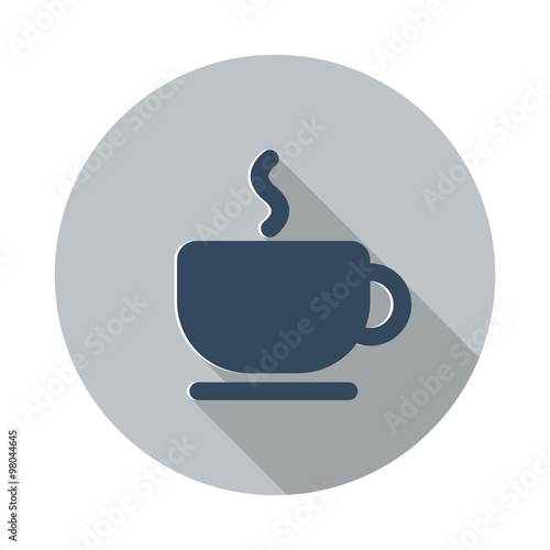 Flat Coffee icon with long shadow on grey circle