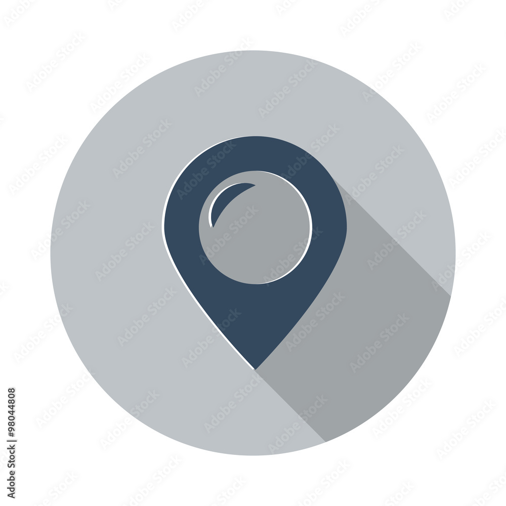 Flat Place icon with long shadow on grey circle Flat Place icon with long shadow on grey circle