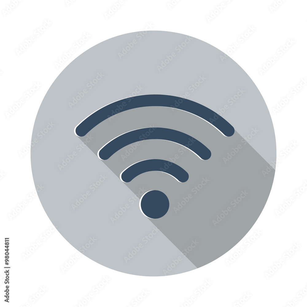 Flat Wireless icon with long shadow on grey circle Flat Wireless icon with long shadow on grey circle