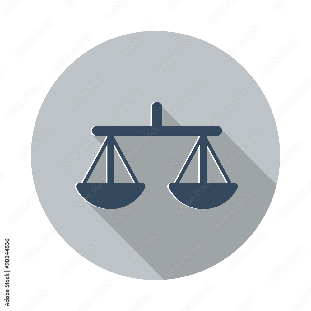 Flat Balance icon with long shadow on grey circle Flat Balance icon with long shadow on grey circle