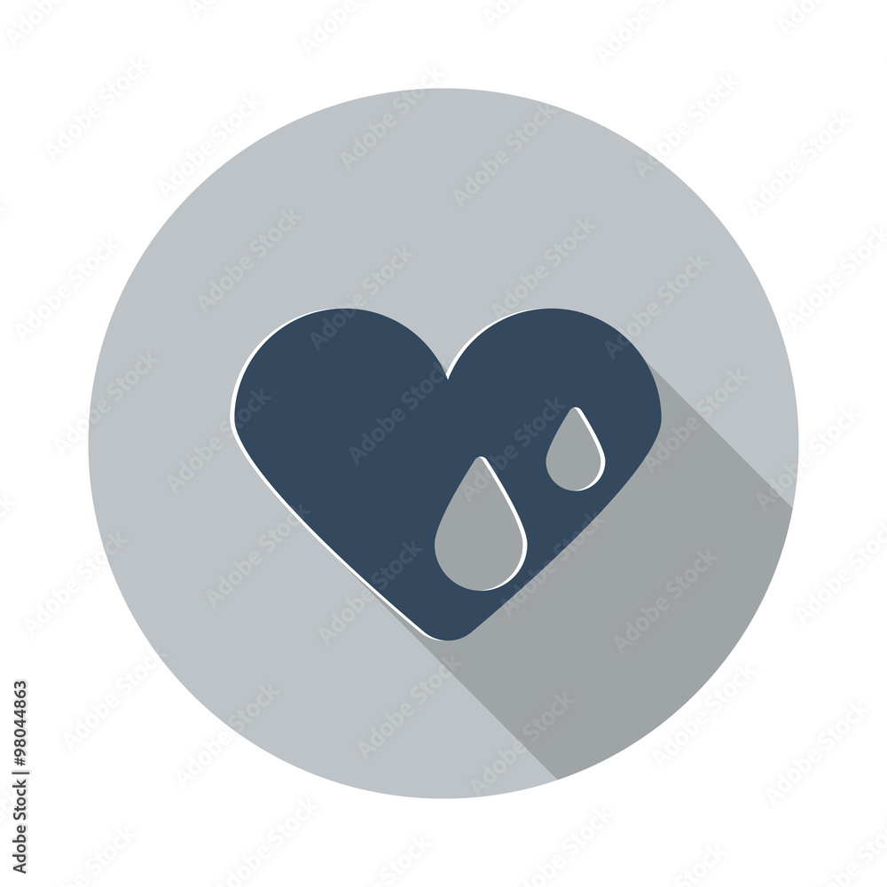 Flat Heart Water icon with long shadow on grey circle Flat Heart Water icon with long shadow on grey circle