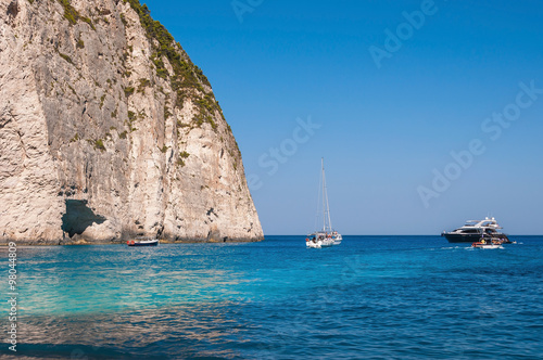 Yachts moored at the Navagio Beach on Zakynthos Island