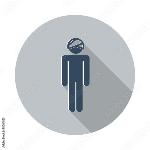 Flat Head icon with long shadow on grey circle