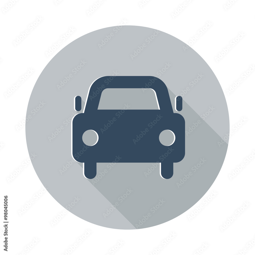 Flat Car icon with long shadow on grey circle Flat Car icon with long shadow on grey circle
