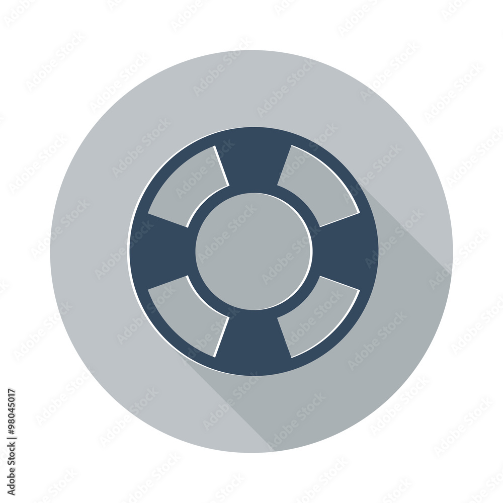 Flat Life Buoy icon with long shadow on grey circle Flat Life Buoy icon with long shadow on grey circle