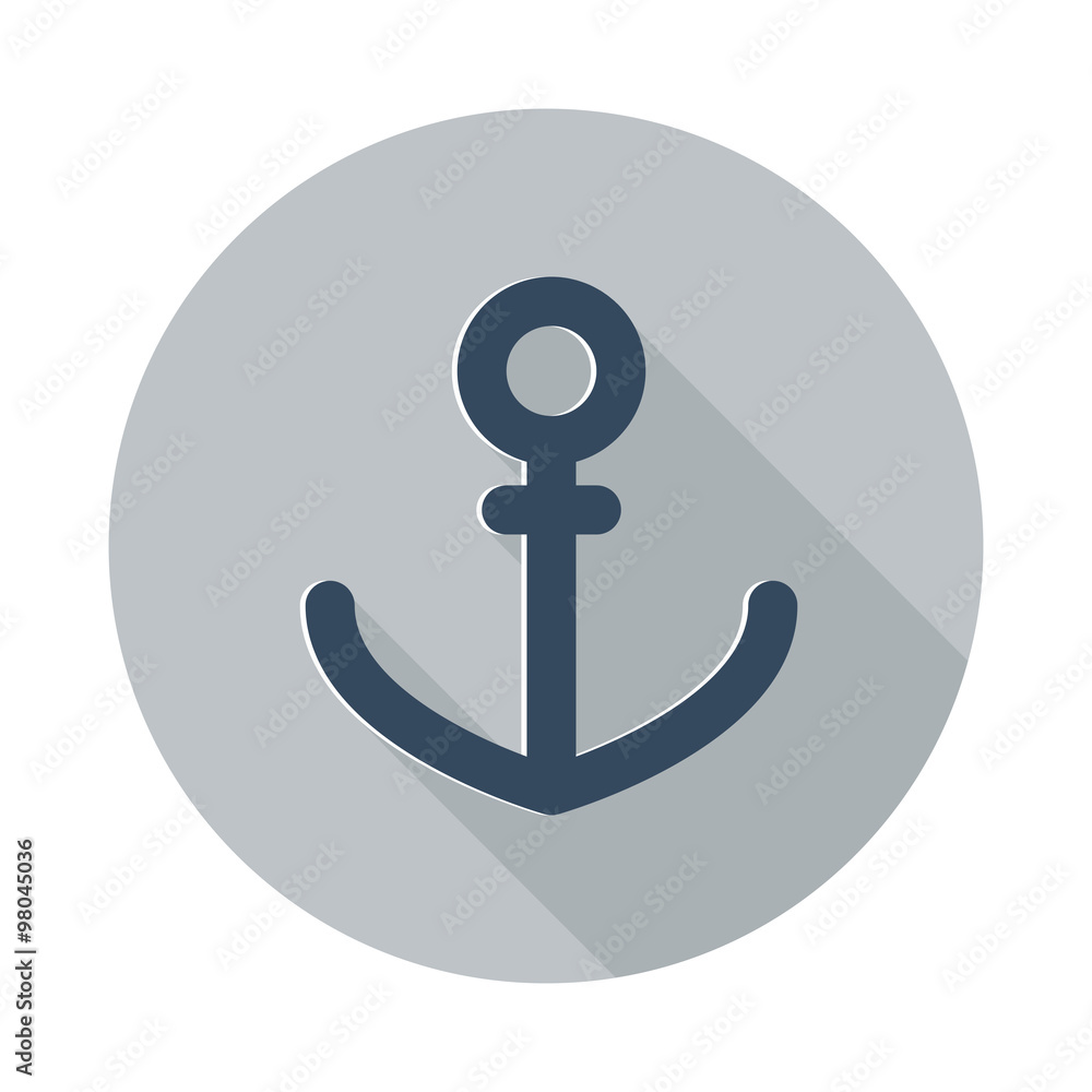 Flat Anchor icon with long shadow on grey circle Flat Anchor icon with long shadow on grey circle
