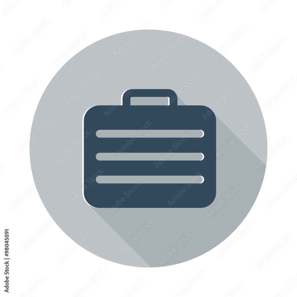 Flat Travel Case icon with long shadow on grey circle Flat Travel Case icon with long shadow on grey circle