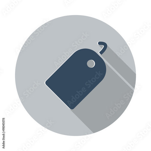 Flat Tag icon with long shadow on grey circle
