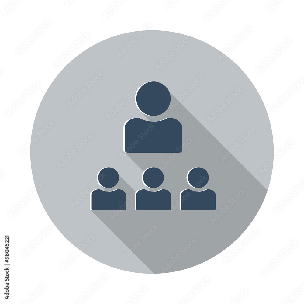 Flat Organization icon with long shadow on grey circle Flat Organization icon with long shadow on grey circle
