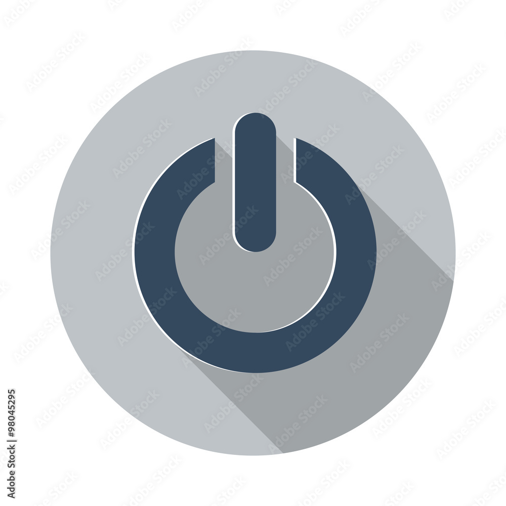 Flat Power icon with long shadow on grey circle Flat Power icon with long shadow on grey circle