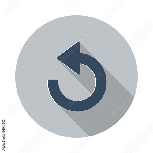Flat Undo icon with long shadow on grey circle