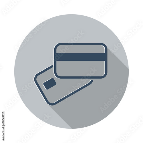 Flat Credit Card Payment icon with long shadow on grey circle