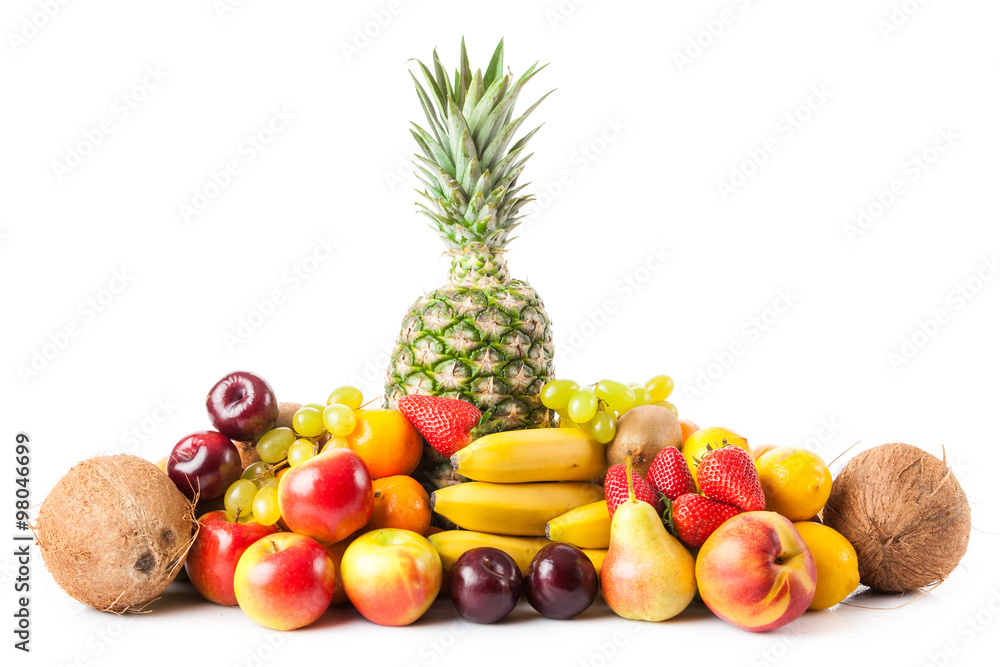 exotic fruits isolated on white. Fresh fruits. different fresh f