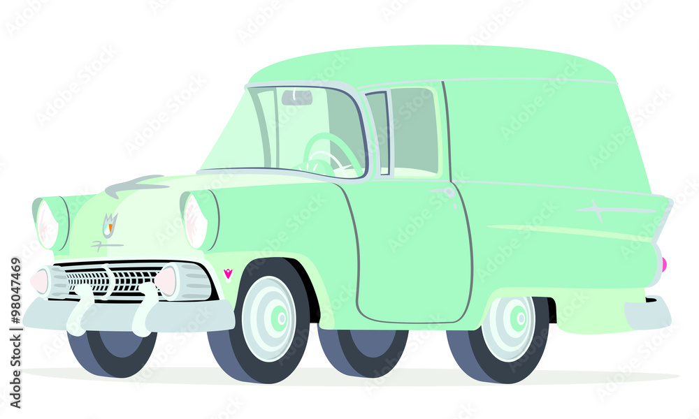  Caricatura Ford Courier Sedan Delivery 1955  verde vista frontal y lateral