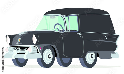 Caricatura Ford Courier Sedan Delivery 1955  negra vista frontal y lateral