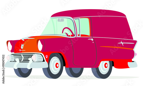Caricatura Ford Courier Sedan Delivery 1955  roja vista frontal y lateral