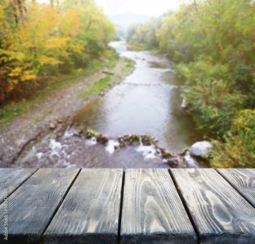 Beautiful nature background with wooden floor