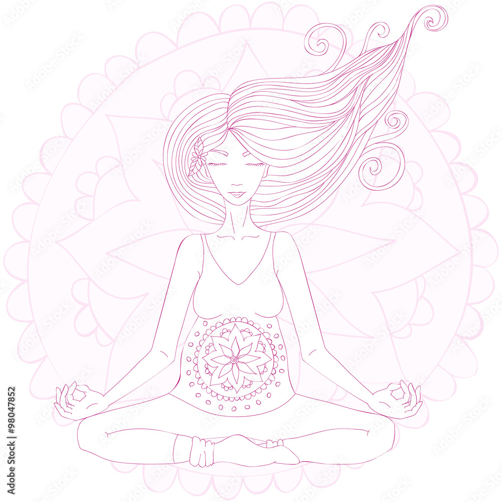 Pregnant woman practicing lotus asana in meditation. Pregnant woman practicing lotus asana in meditation.