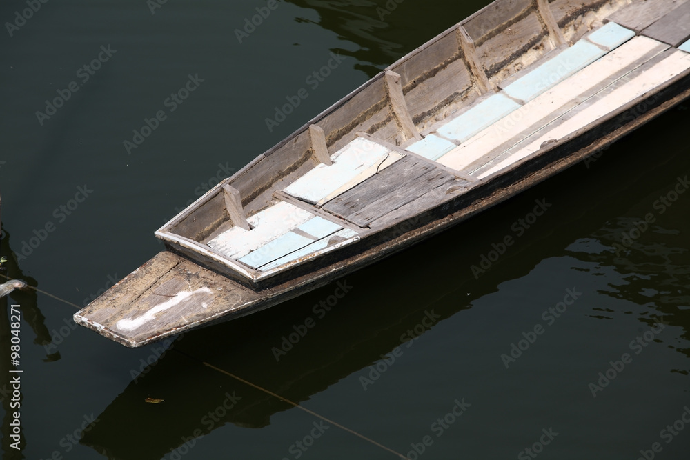 wooden boat in river.