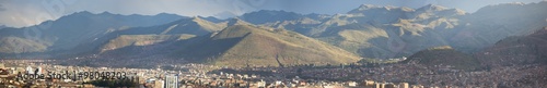 Aerial Cusco city view with Andean mountains in Cusco, Peru