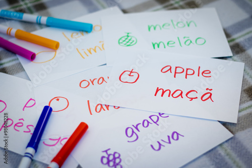 Portuguese; Learning New Language with Fruits Name Flash Cards