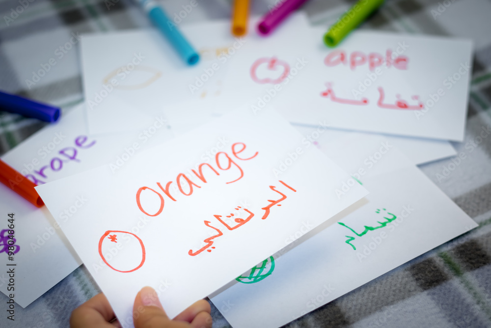 Arabic; Learning New Language with Fruits Name Flash Cards Arabic; Learning New Language with Fruits Name Flash Cards