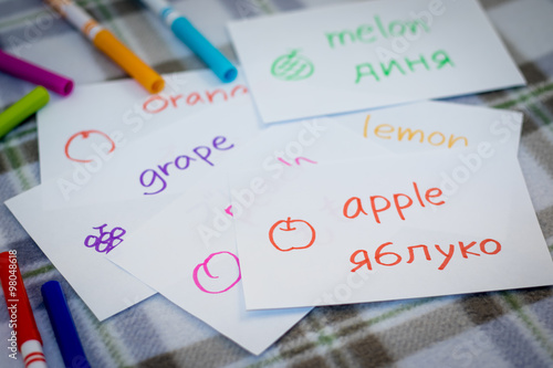 Ukrainian; Learning New Language with Fruits Name Flash Cards