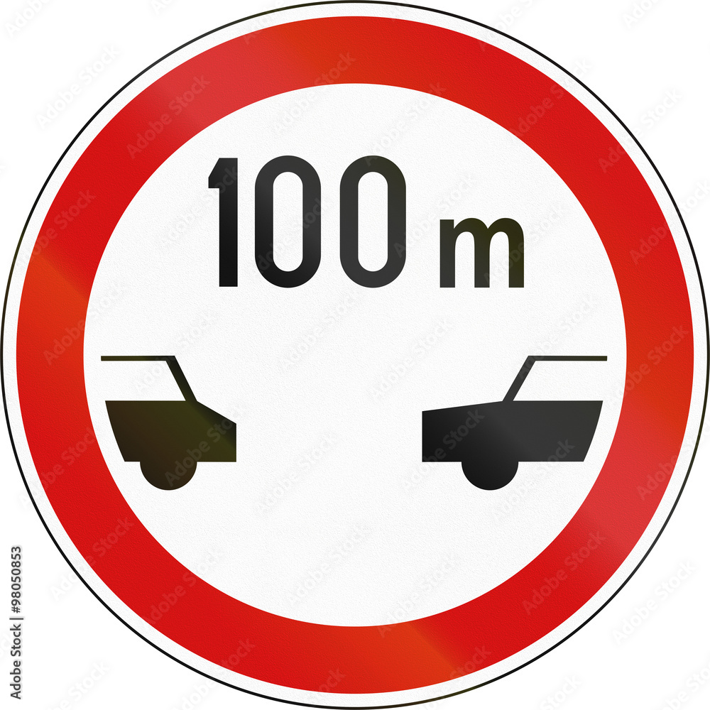 Slovenian regulatory road sign - Minimum safe driving distance between vehicles Slovenian regulatory road sign - Minimum safe driving distance between vehicles