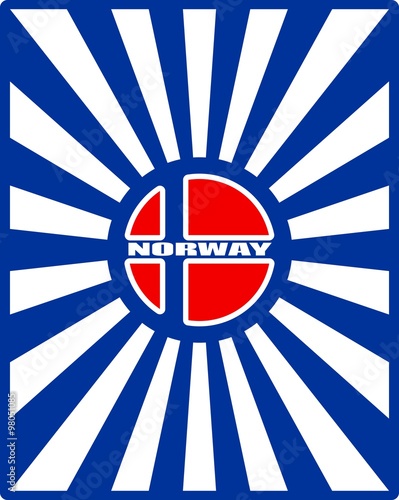 Norway flag on sun rays backdrop