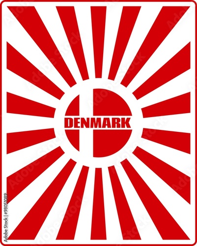 Denmark flag on sun rays backdrop
