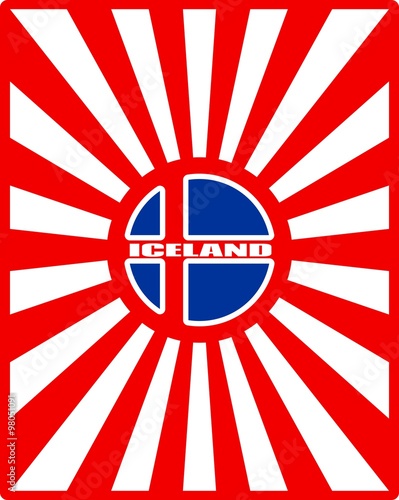 Iceland flag on sun rays backdrop