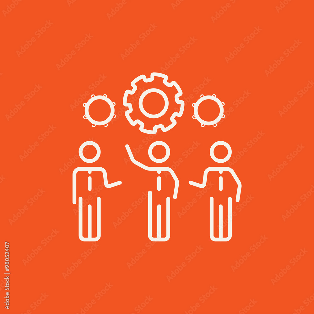 Businessmen under the gears line icon. Businessmen under the gears line icon.