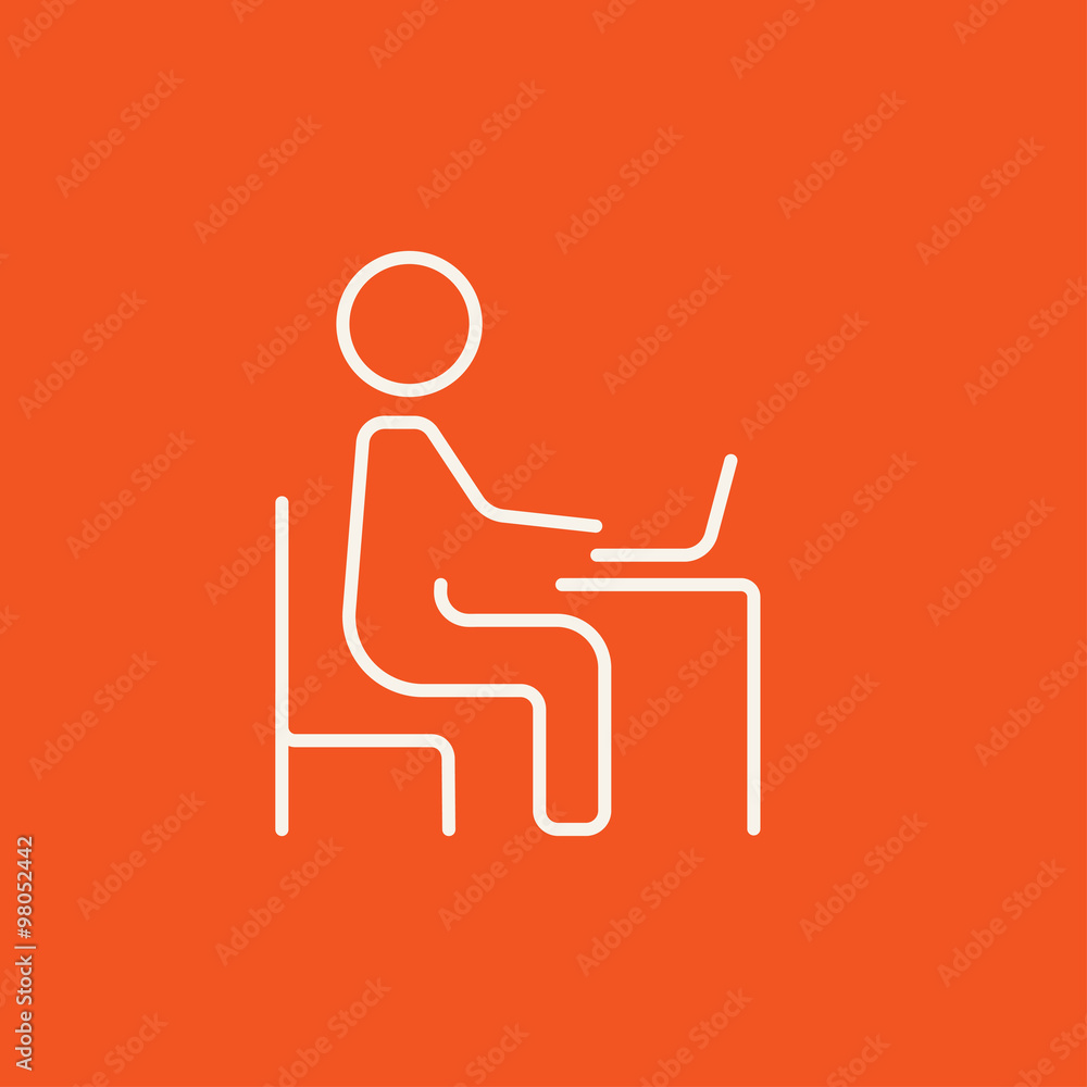 Businessman working at his laptop line icon. Businessman working at his laptop line icon.
