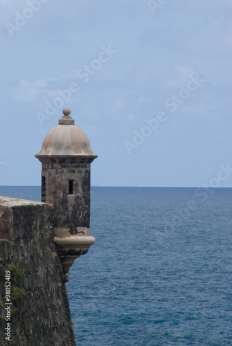 Guerite at old Spanish fort in San Juan, Puerto Rico - architecture detailGuerite & Cannons at Fort El Morro (Castillo San Felipe del Morro) in San Juan, Puerto Rico.