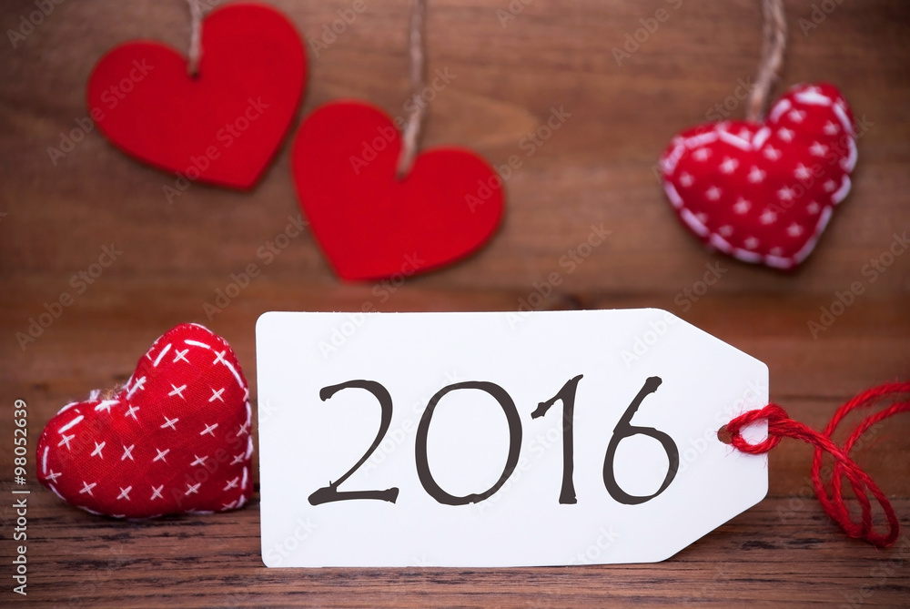 One Label With Romantic Hearts Decoration, Text 2016 One Label With Romantic Hearts Decoration, Text 2016